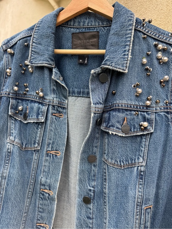 PAIGE Jackets & Blazers - PAIGE Blue Denim Jacket with Pearl & Stud Embellment